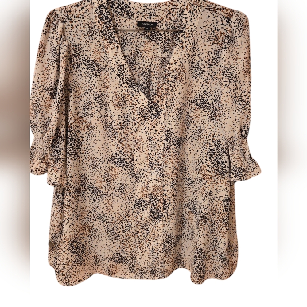 Jones New York Multicolored Puff Sleeve Blouse Sheer Size 1X
